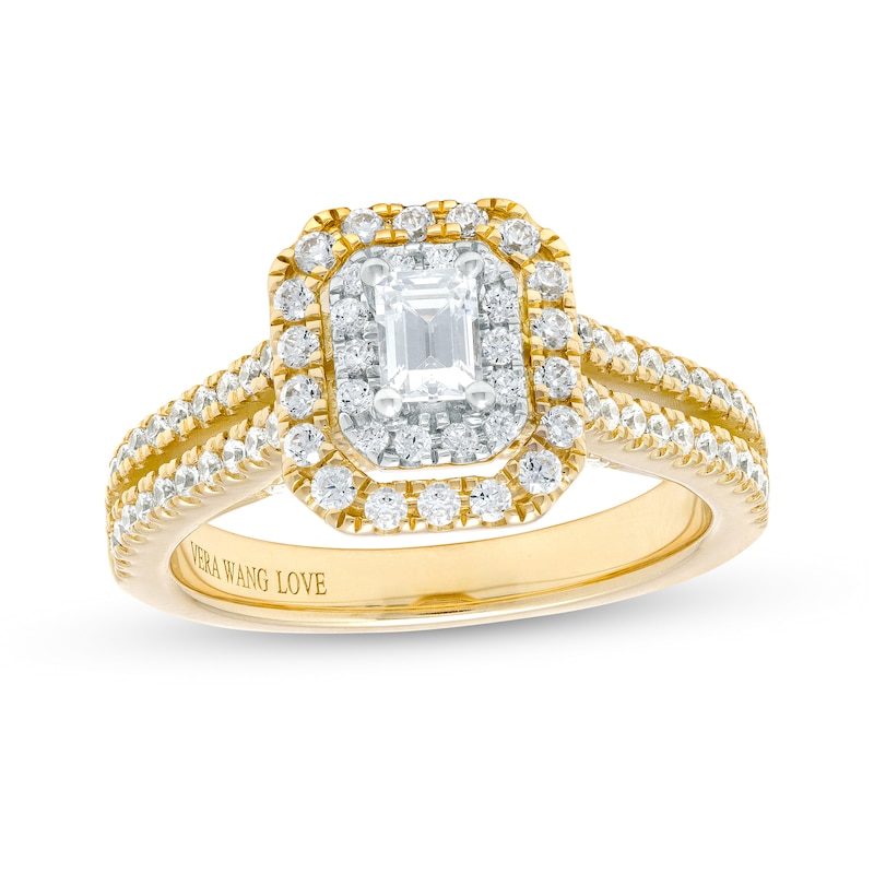 Vera Wang Love Collection 0.95 CT. T.W. Emerald-Cut Diamond Double Frame Double Row Engagement Ring in 14K Gold (I/SI2)|Peoples Jewellers