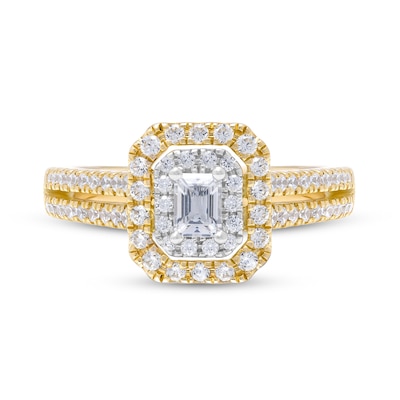 Vera Wang Love Collection 0.95 CT. T.W. Emerald-Cut Diamond Double Frame Double Row Engagement Ring in 14K Gold (I/SI2)