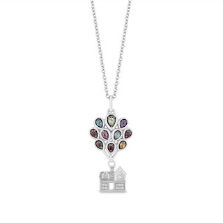 Disney Treasures Up Multi-Gemstone and Diamond Accent Balloon House Pendant in Sterling Silver – 19"