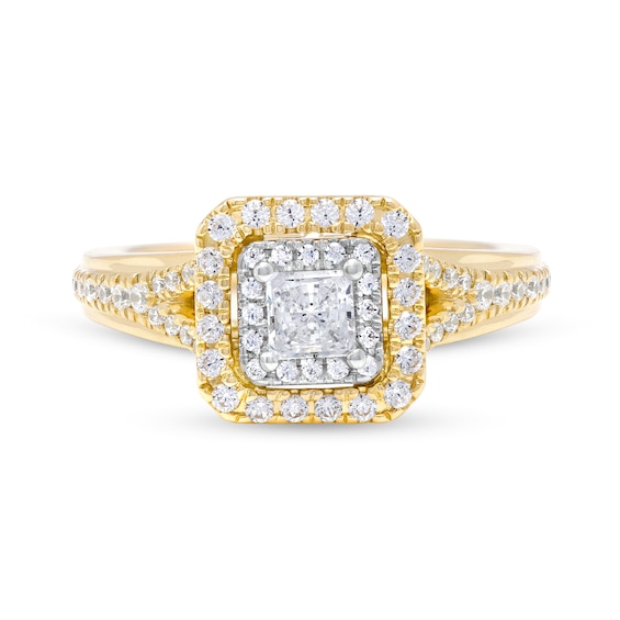 Vera Wang Love Collection 0.58 CT. T.W. Princess-Cut Diamond Double Frame Engagement Ring in 14K Gold (I/SI2)