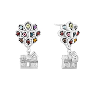 Disney Treasures Up Multi-Gemstone and 0.04 CT. T.W. Diamond Balloon House Drop Earrings in Sterling Silver