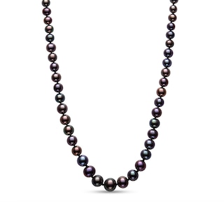 3.0-7.0mm Dyed Black Freshwater Cultured Pearl Graduated Necklace in Sterling Silver