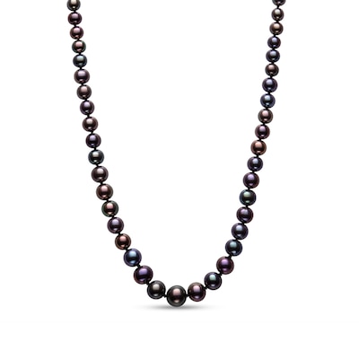 3.0-7.0mm Dyed Black Freshwater Cultured Pearl Graduated Necklace in Sterling Silver