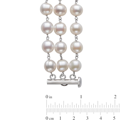 7.0-8.0mm Oval Freshwater Cultured Pearl Triple Strand Necklace in Sterling Silver – 22"