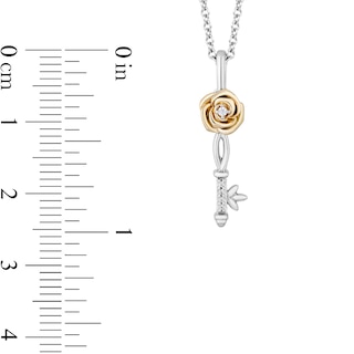 Enchanted Disney Belle Diamond Accent Key Pendant and Rose Stud Earrings Set in Sterling Silver with 10K Gold - 19"