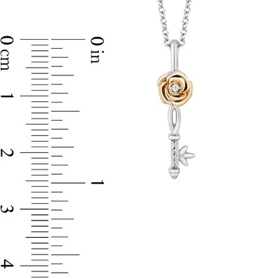 Enchanted Disney Belle Diamond Accent Key Pendant and Rose Stud Earrings Set in Sterling Silver with 10K Gold - 19"