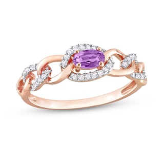 Sideways Oval Amethyst and 0.13 CT. T.W. Diamond Chain Link Ring in 10K Rose Gold