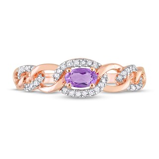 Sideways Oval Amethyst and 0.13 CT. T.W. Diamond Chain Link Ring in 10K Rose Gold