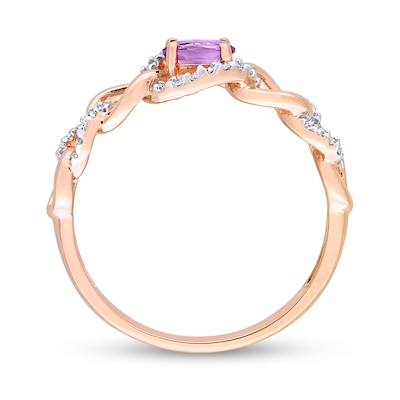 Sideways Oval Amethyst and 0.13 CT. T.W. Diamond Chain Link Ring in 10K Rose Gold