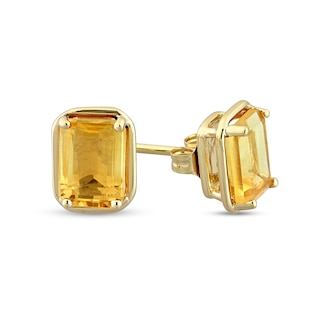 Emerald-Cut Citrine Outline Frame Stud Earrings in 14K Gold