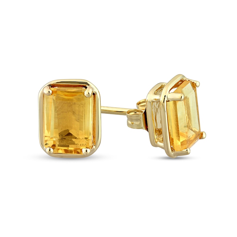 Emerald-Cut Citrine Outline Frame Stud Earrings in 14K Gold|Peoples Jewellers