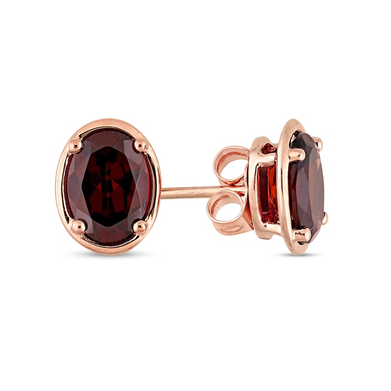 Oval Garnet Outline Frame Stud Earrings in 14K Rose Gold|Peoples Jewellers