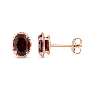 Oval Garnet Outline Frame Stud Earrings in 14K Rose Gold