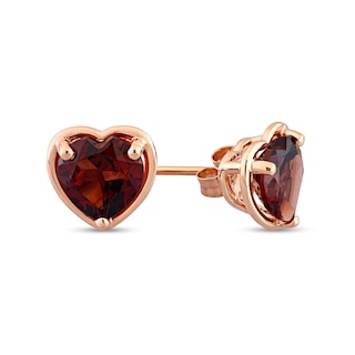 Heart-Shaped Garnet Outline Frame Stud Earrings in 14K Rose Gold