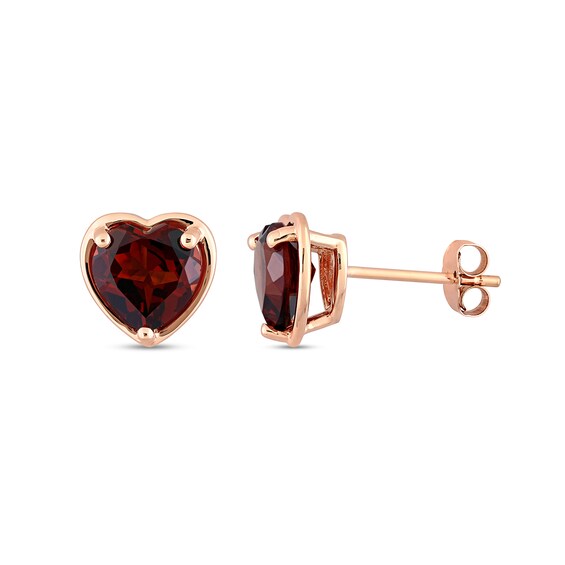 Heart-Shaped Garnet Outline Frame Stud Earrings in 14K Rose Gold