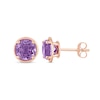 Round Amethyst Outline Frame Stud Earrings in 14K Rose Gold