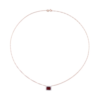 Sideways Emerald-Cut Garnet and 0.12 CT. T.W. Diamond Frame Necklace in 10K Rose Gold