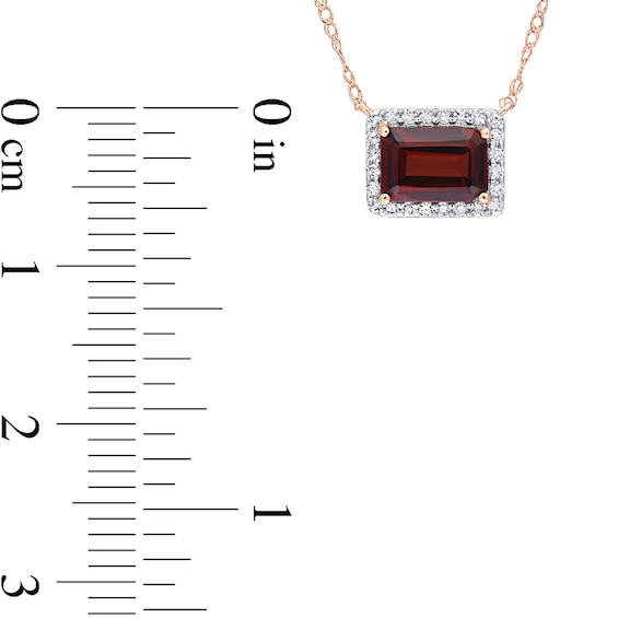 Sideways Emerald-Cut Garnet and 0.12 CT. T.W. Diamond Frame Necklace in 10K Rose Gold