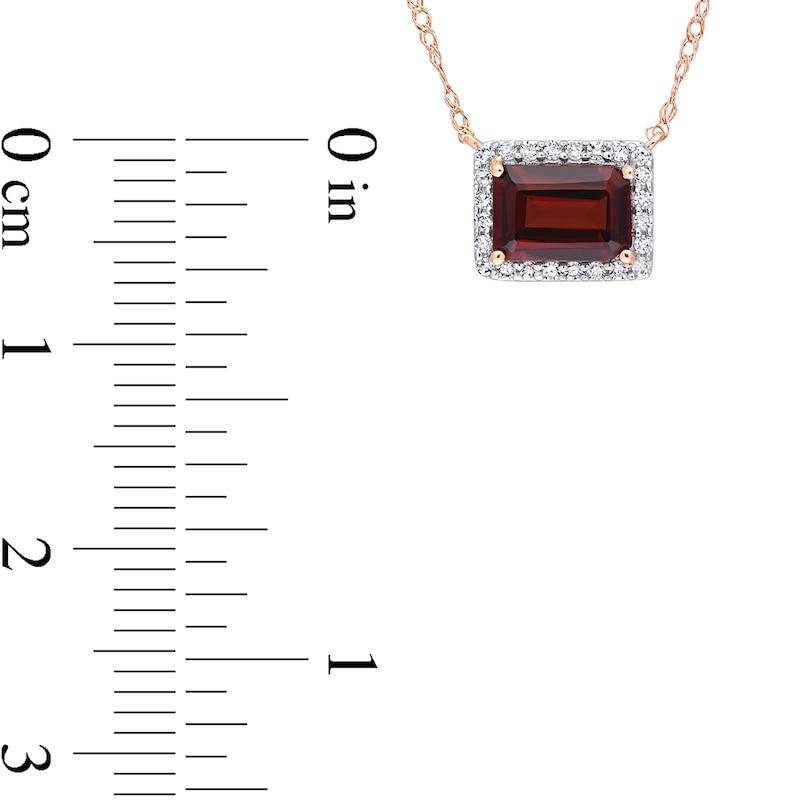 Sideways Emerald-Cut Garnet and 0.12 CT. T.W. Diamond Frame Necklace in 10K Rose Gold|Peoples Jewellers