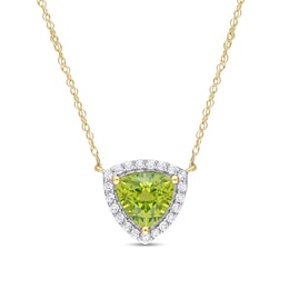 Trillion-Cut Peridot and White Topaz Frame Necklace in 10K Gold