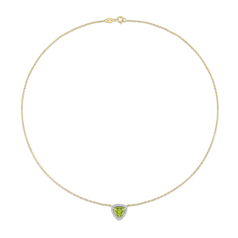 Trillion-Cut Peridot and White Topaz Frame Necklace in 10K Gold