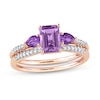 Thumbnail Image 1 of Multi-Shape Amethyst and 0.09 CT. T.W. Diamond Three Stone Bridal Set in 10K Rose Gold