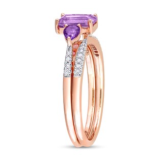 Multi-Shape Amethyst and 0.09 CT. T.W. Diamond Three Stone Bridal Set in 10K Rose Gold