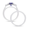 Blue and White Sapphire and 0.09 CT. T.W. Diamond Three Stone Bridal Set in 10K White Gold