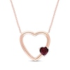 Thumbnail Image 0 of Offset Garnet Heart Outline Necklace in 10K Rose Gold