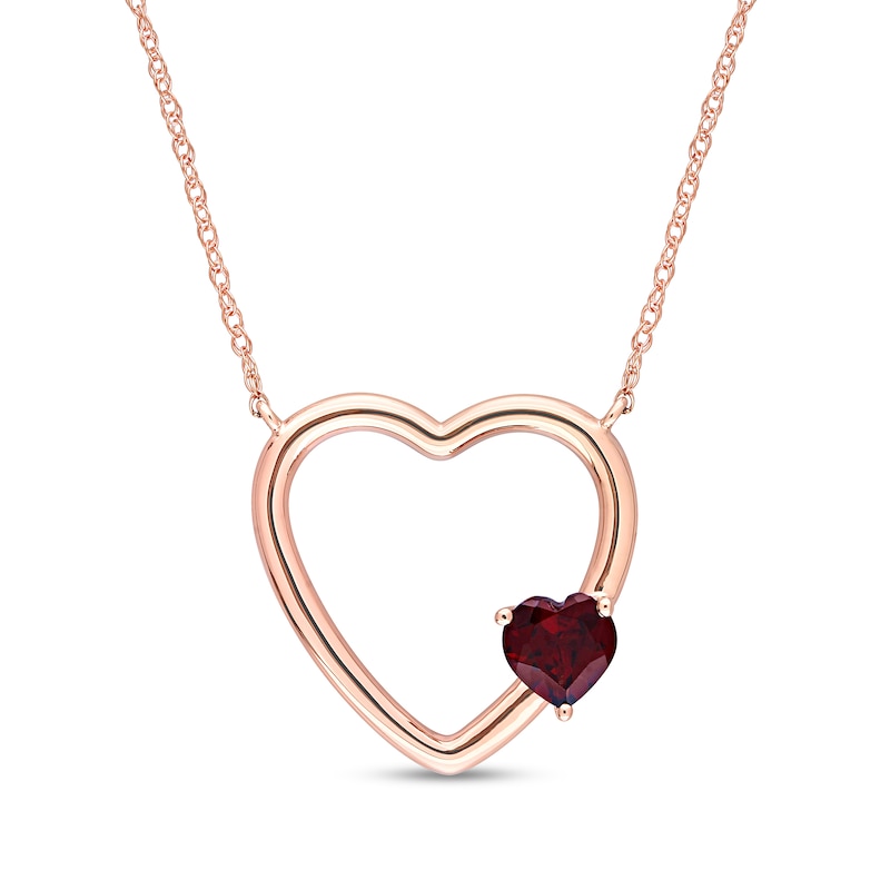 Offset Garnet Heart Outline Necklace in 10K Rose Gold|Peoples Jewellers