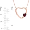 Offset Garnet Heart Outline Necklace in 10K Rose Gold