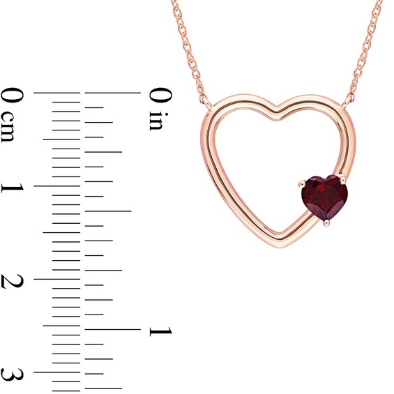 Offset Garnet Heart Outline Necklace in 10K Rose Gold