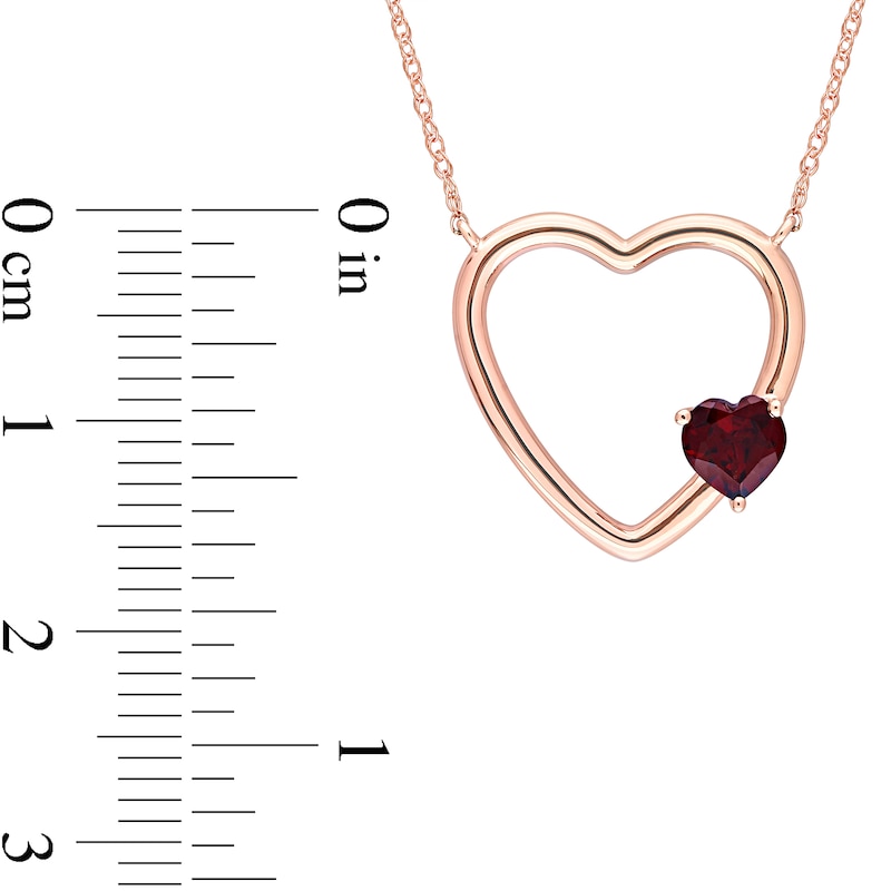 Offset Garnet Heart Outline Necklace in 10K Rose Gold|Peoples Jewellers