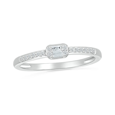 0.10 CT. T.W. Sideways Emerald-Shaped Multi-Diamond Promise Ring in 10K White Gold