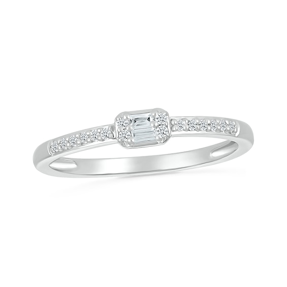 0.10 CT. T.W. Sideways Emerald-Shaped Multi-Diamond Promise Ring in 10K White Gold