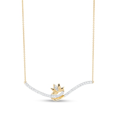 By Women for Women 0.20 CT. T.W. Diamond Swirl Bypass Bar with Lotus Flower Necklace in 10K Gold