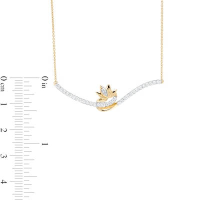 By Women for Women 0.20 CT. T.W. Diamond Swirl Bypass Bar with Lotus Flower Necklace in 10K Gold