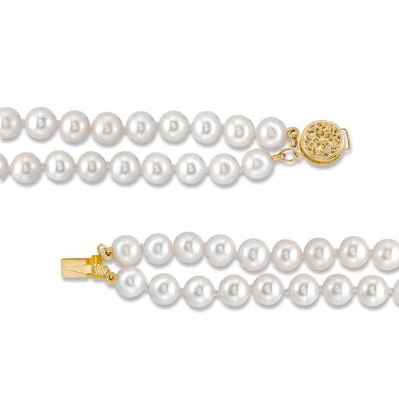 6.5mm Freshwater Cultured Pearl Double Strand Necklace with 14K Gold Round Filigree Clasp