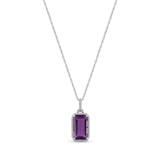 Elongated Emerald-Cut Amethyst and White Topaz Frame Pendant in Sterling Silver