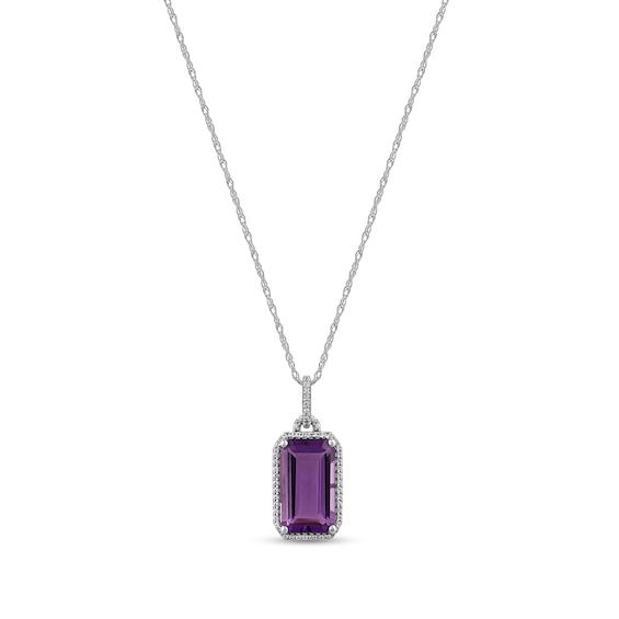 Elongated Emerald-Cut Amethyst and White Topaz Frame Pendant in Sterling Silver