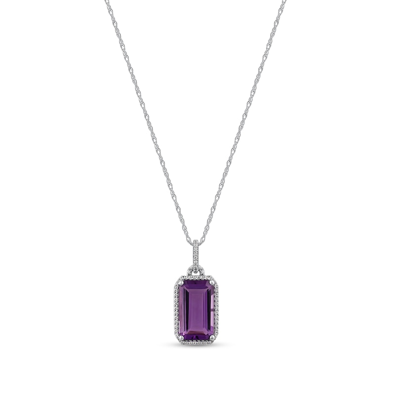 Elongated Emerald-Cut Amethyst and White Topaz Frame Pendant in Sterling Silver|Peoples Jewellers