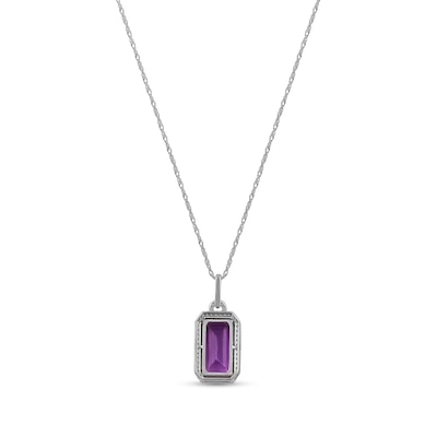 Elongated Emerald-Cut Amethyst and White Topaz Frame Pendant in Sterling Silver