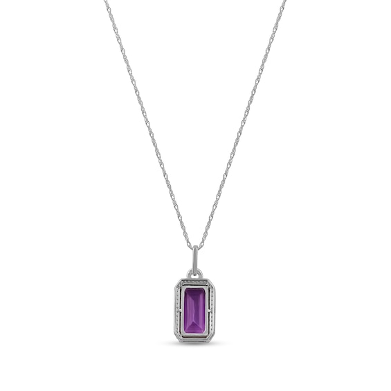 Elongated Emerald-Cut Amethyst and White Topaz Frame Pendant in Sterling Silver