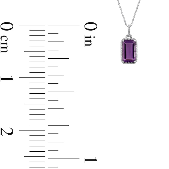 Elongated Emerald-Cut Amethyst and White Topaz Frame Pendant in Sterling Silver