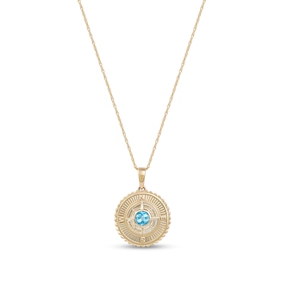 Men's 6.0mm Swiss Blue Topaz Scallop Edge Compass Pendant in 10K Gold – 22"