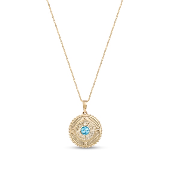 Men's 6.0mm Swiss Blue Topaz Scallop Edge Compass Pendant in 10K Gold – 22"