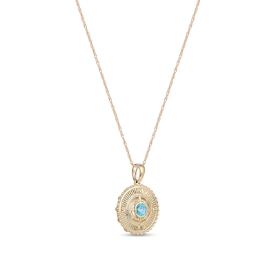 Men's 6.0mm Swiss Blue Topaz Scallop Edge Compass Pendant in 10K Gold – 22"