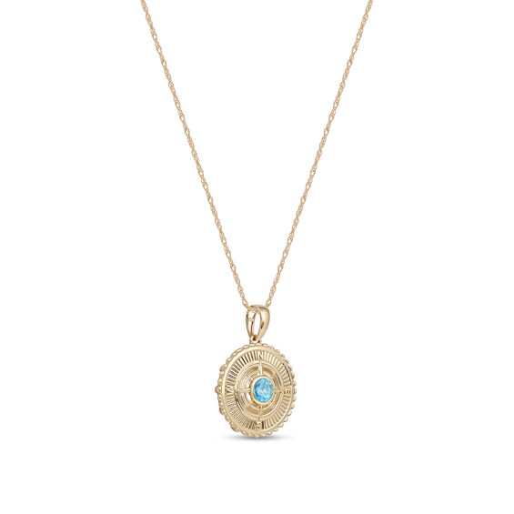 Men's 6.0mm Swiss Blue Topaz Scallop Edge Compass Pendant in 10K Gold – 22"