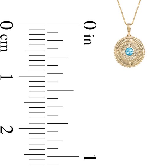 Men's 6.0mm Swiss Blue Topaz Scallop Edge Compass Pendant in 10K Gold – 22"