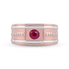 Thumbnail Image 2 of Men's 5.0mm Ruby and 0.12 CT. T.W. Diamond Grooved Wedding Band in 10K Two-Tone Gold